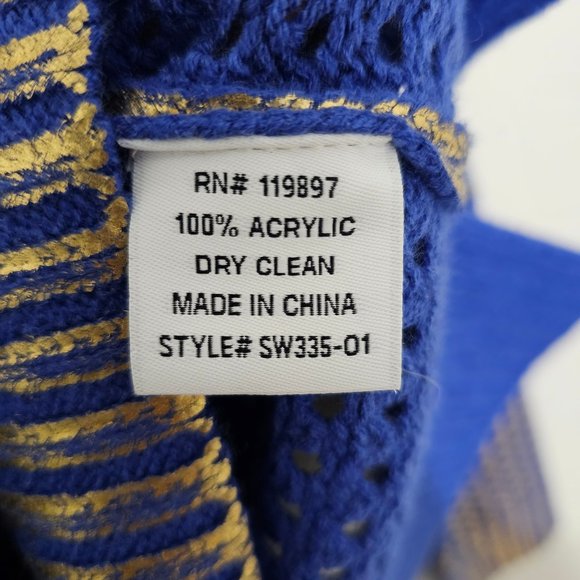 Collective Concepts Women's Blue with Metallic Gold Open Knit Sweater Size Small - Picture 5 of 5